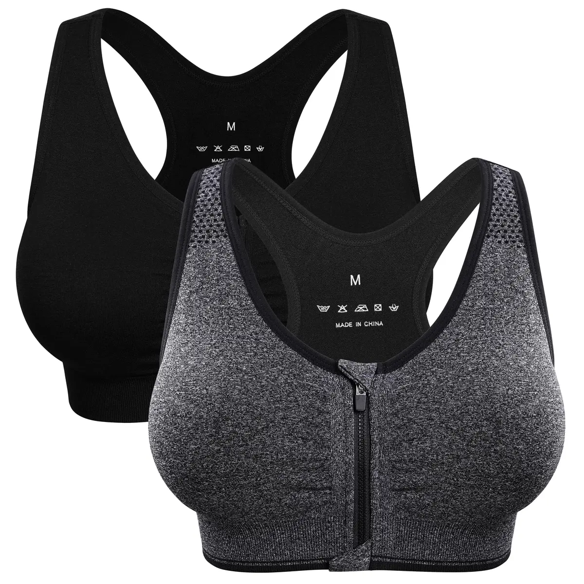WANAYOU Women's Zip Front Sports Bra Wireless Post-Surgery Bra Workout Bras | Medium Support, Racerback, Removable Pads - main product image