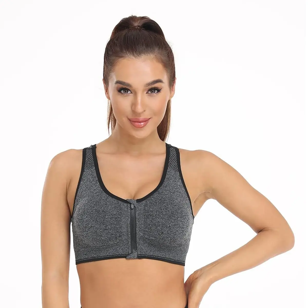 WANAYOU Women's Zip Front Sports Bra Wireless Post-Surgery Bra Workout Bras | Medium Support, Racerback, Removable Pads - view 4