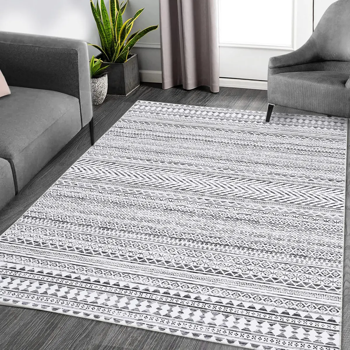 WESTLOOM 9x12 Large Living Room Rug Washable Indoor Non-Slip Grey | Stain & Water Resistant - main product image