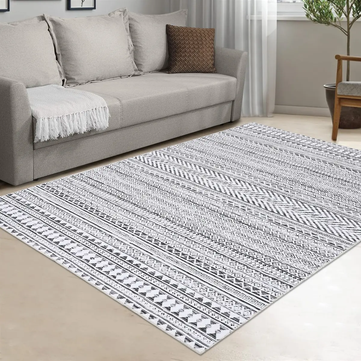 WESTLOOM 9x12 Large Living Room Rug Washable Indoor Non-Slip Grey | Stain & Water Resistant - view 7