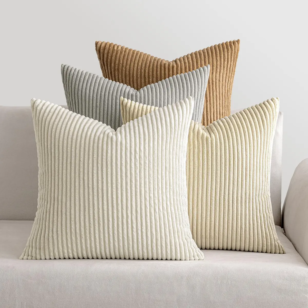 MIULEE Soft Corduroy Decorative Throw Pillow Covers 45x45 cm (18x18 Inch) | Boho Stripe Texture for Cozy Corners - main product image