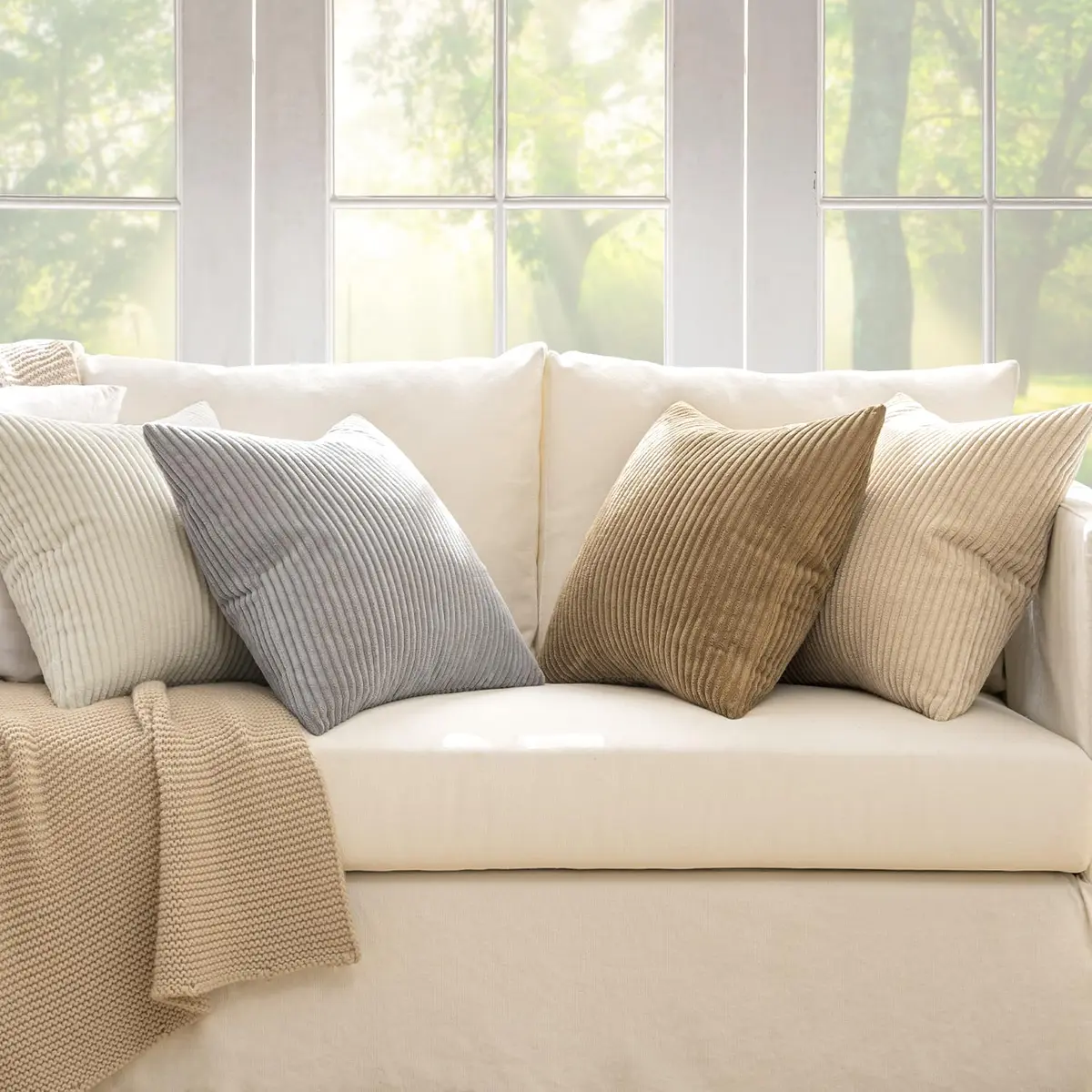 MIULEE Soft Corduroy Decorative Throw Pillow Covers 45x45 cm (18x18 Inch) | Boho Stripe Texture for Cozy Corners - view 5