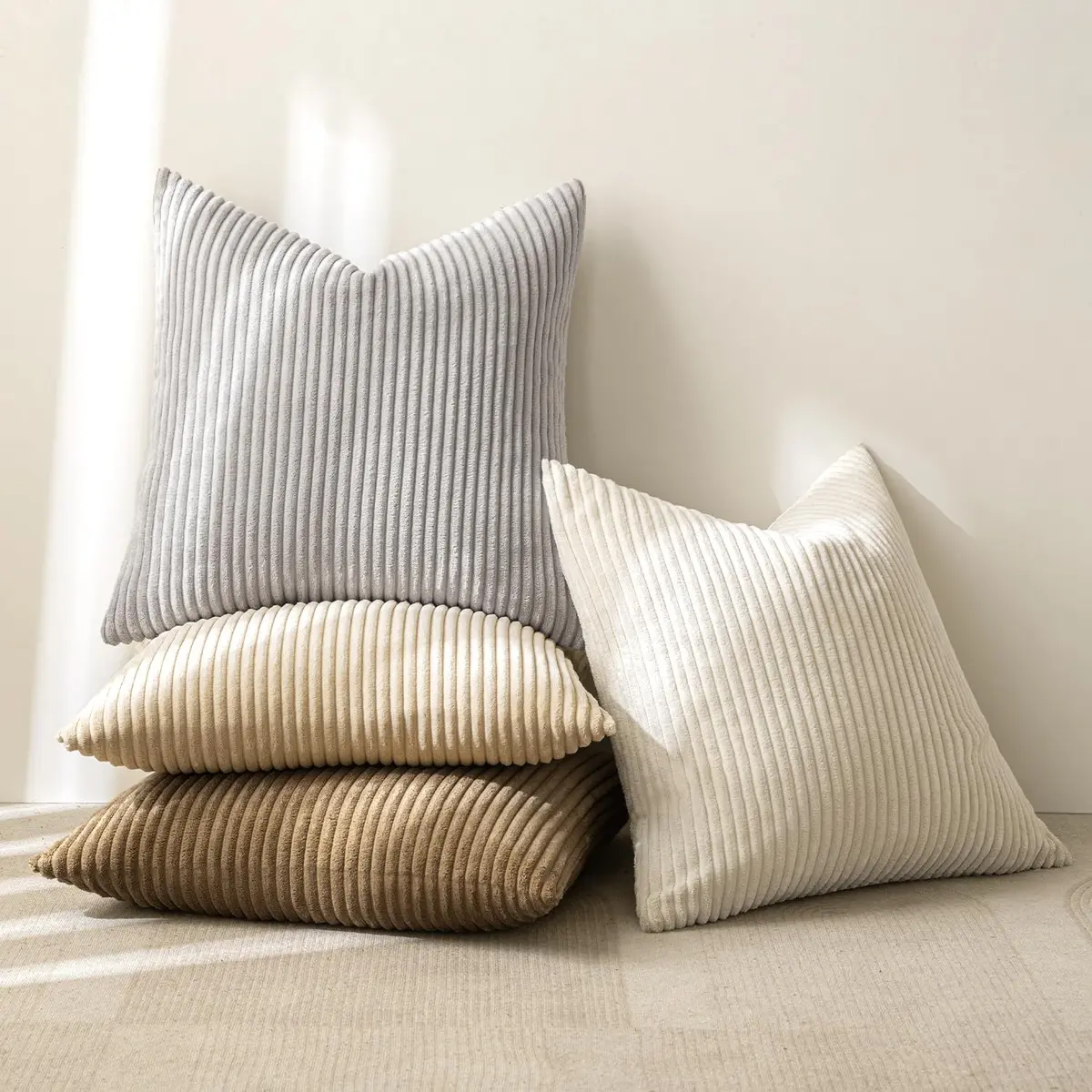 MIULEE Soft Corduroy Decorative Throw Pillow Covers 45x45 cm (18x18 Inch) | Boho Stripe Texture for Cozy Corners - view 7