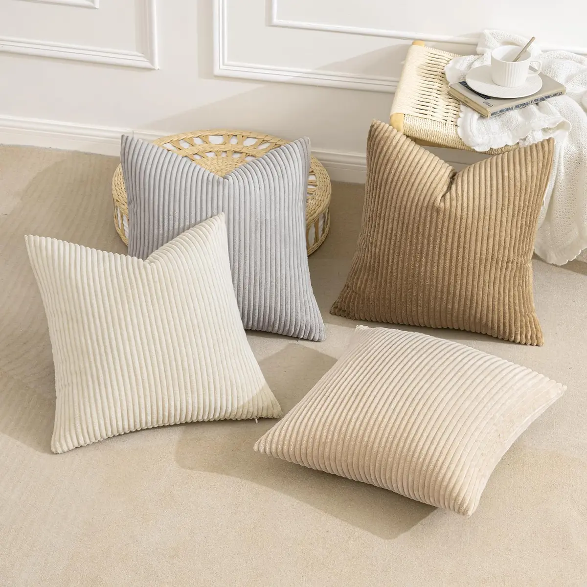 MIULEE Soft Corduroy Decorative Throw Pillow Covers 45x45 cm (18x18 Inch) | Boho Stripe Texture for Cozy Corners - view 4