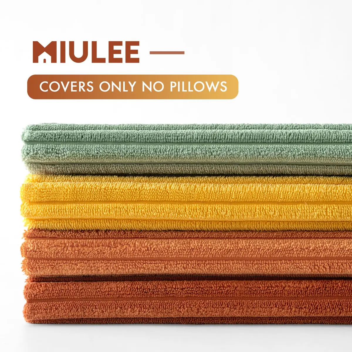 MIULEE Yellow Rust Green Corduroy Decorative Throw Pillow Covers 45x45 cm (18x18 Inch) | Boho Stripe Accent for Living Room - view 8