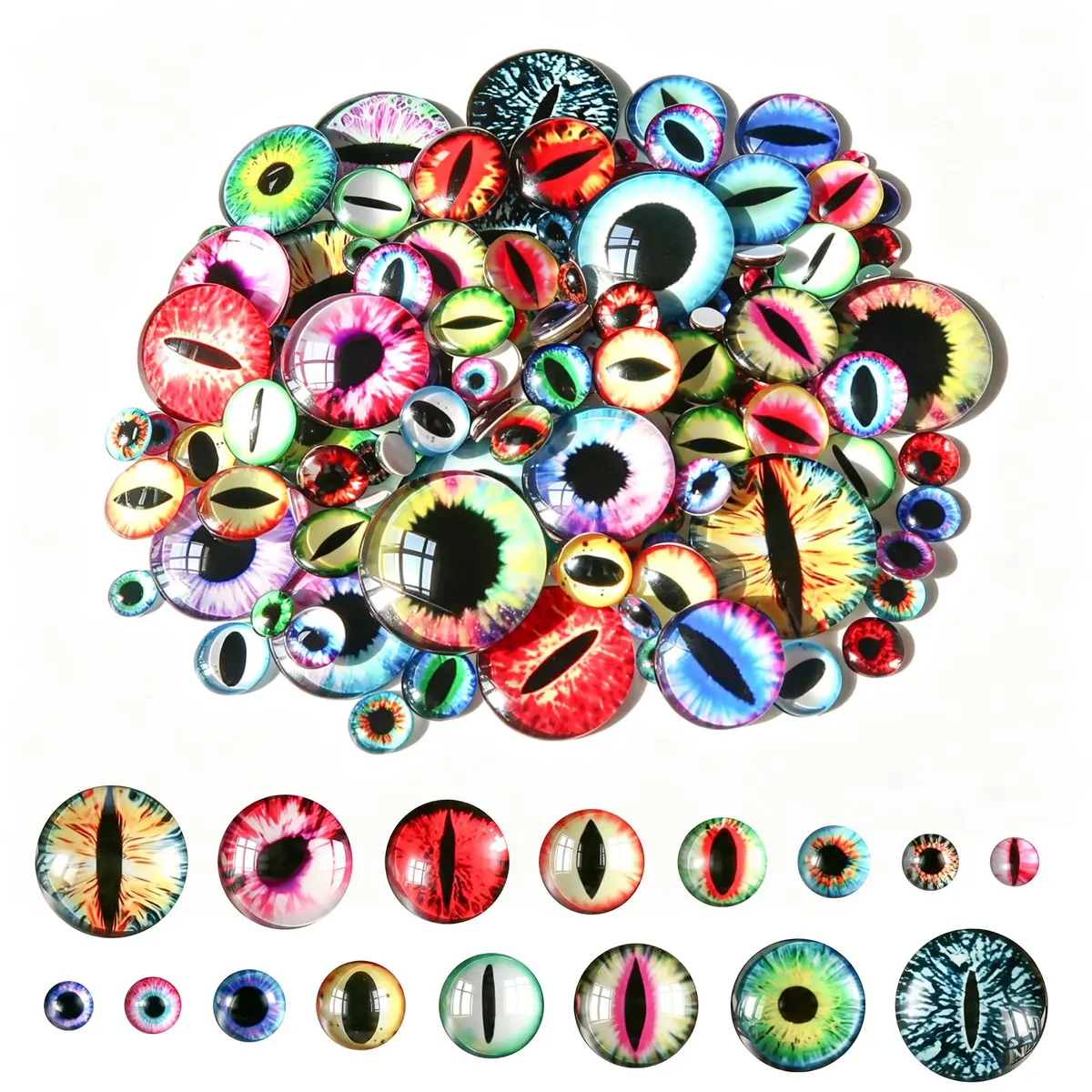 TOAOB 120pcs Glass Dragon Eyes Assorted Sizes | Crafting & Doll Making Supplies - main product image