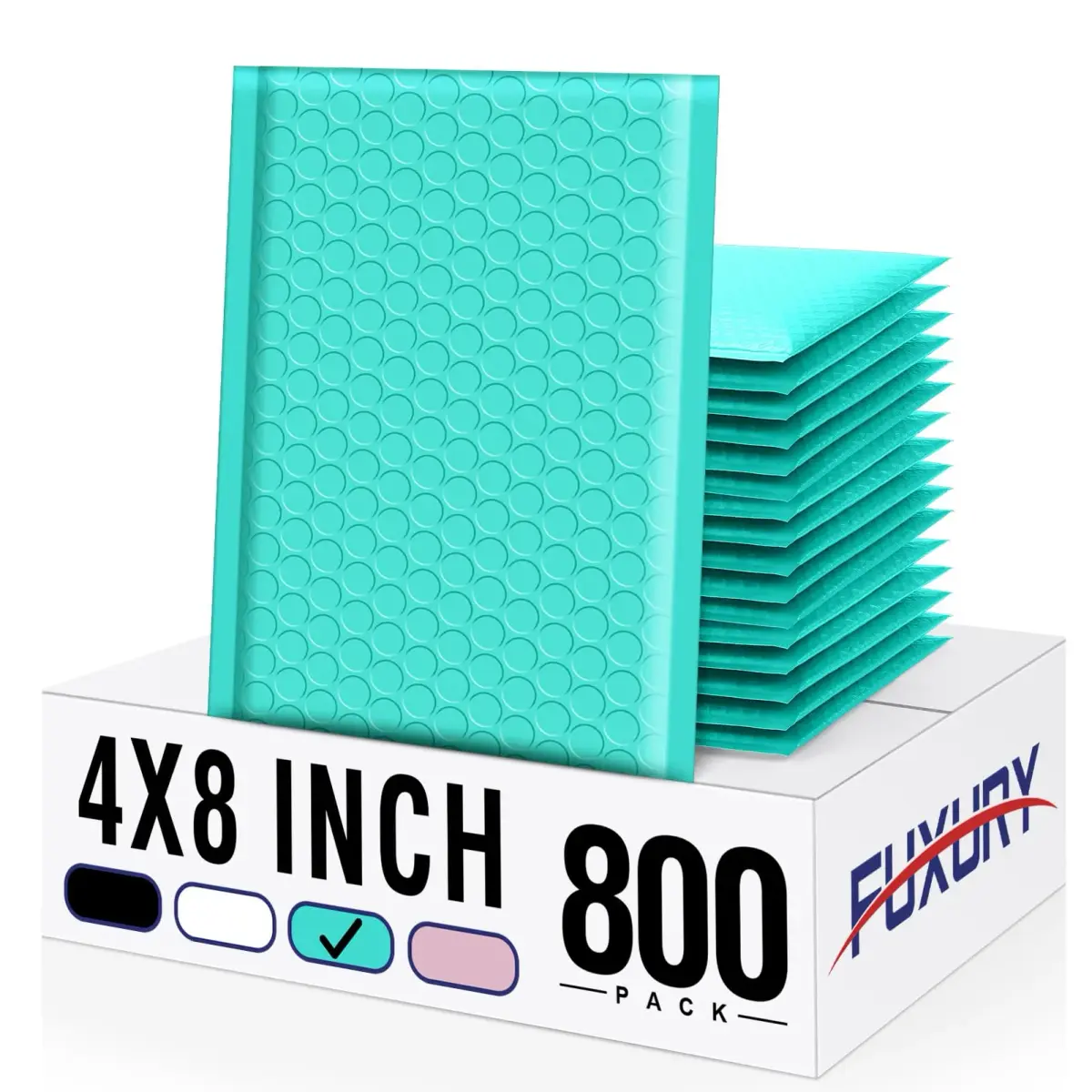 Fuxury Teal Bubble Mailers 4x8 Inch (20.3cm x 10.2cm) | 800 Pack Waterproof Padded Envelopes - main product image