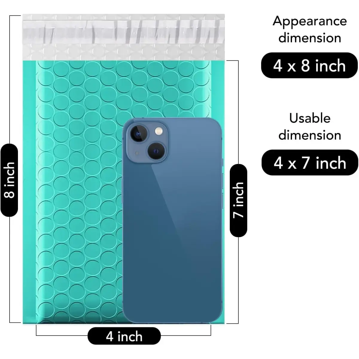 Fuxury Teal Bubble Mailers 4x8 Inch (20.3cm x 10.2cm) | 800 Pack Waterproof Padded Envelopes - view 2