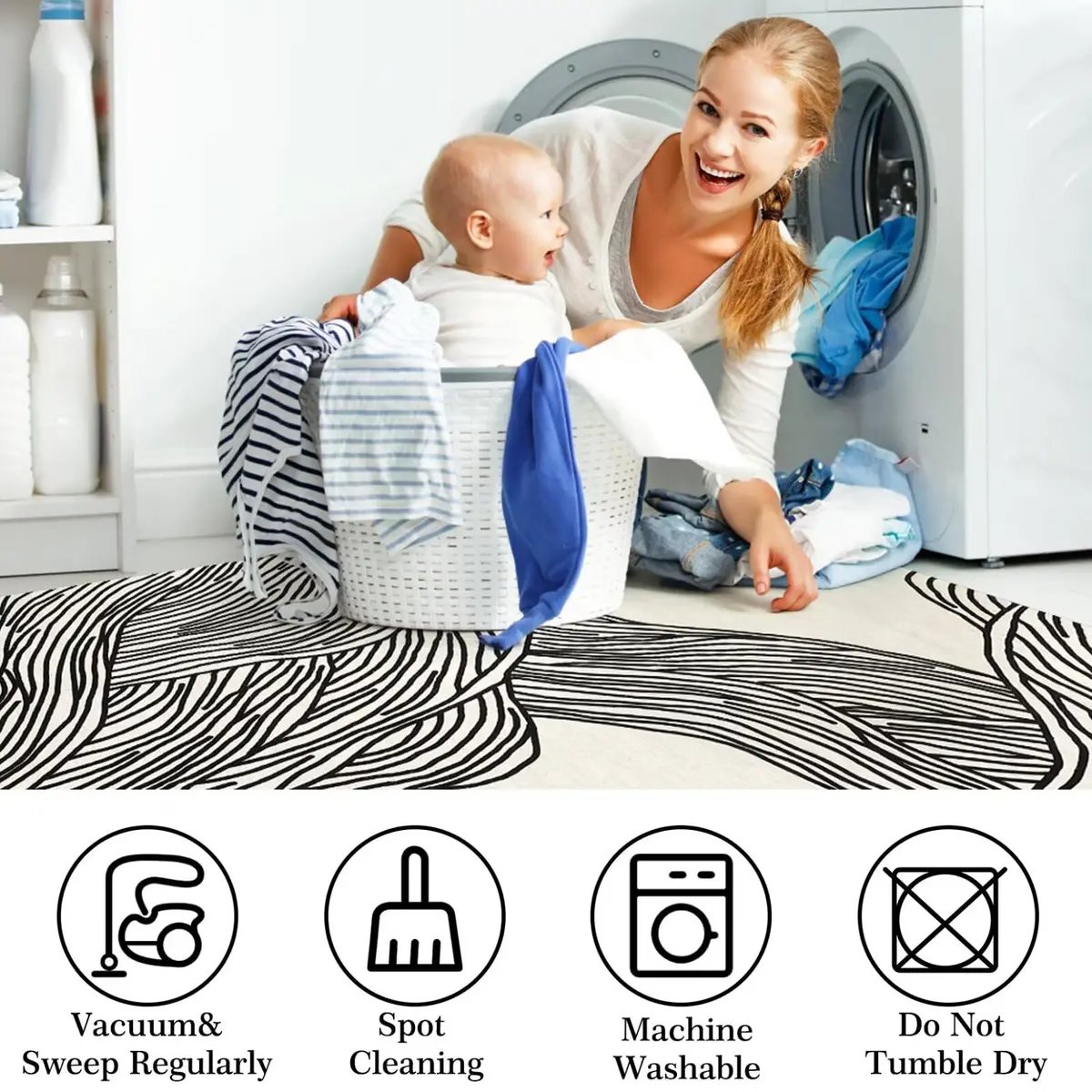 WESTLOOM Modern Area Rug 4x6 | Washable, Minimalist Lines, Soft, Non Slip, Low Pile Floor Carpet for Living Room & Bedroom Beige - view 6
