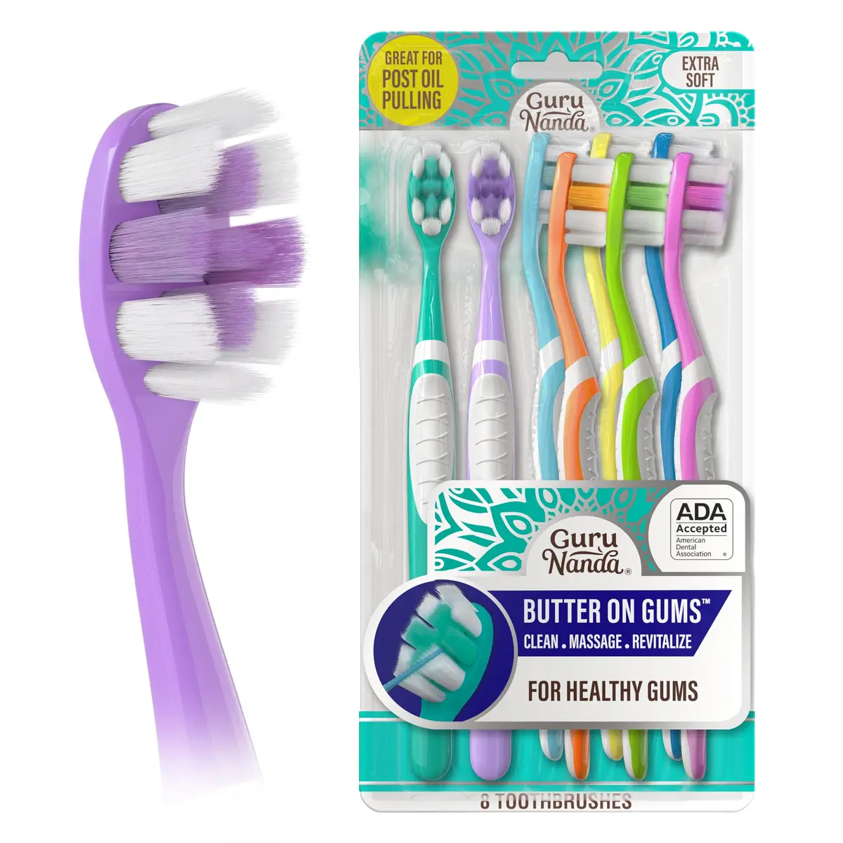 GuruNanda Butter On Gums Toothbrush 8 Ct | ADA Accepted Ultra Soft Bristles for Sensitive Gums - main product image