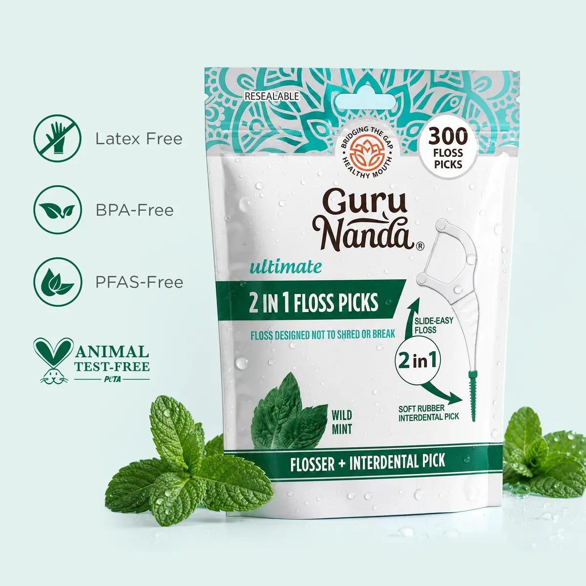 GuruNanda Dental Floss Picks 300ct | 2-in-1 Interdental Floss & Pick for Adults & Kids - view 8