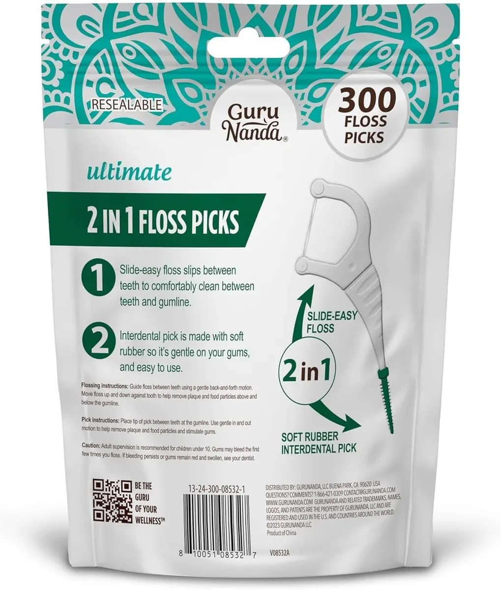 GuruNanda Dental Floss Picks 300ct | 2-in-1 Interdental Floss & Pick for Adults & Kids - view 9