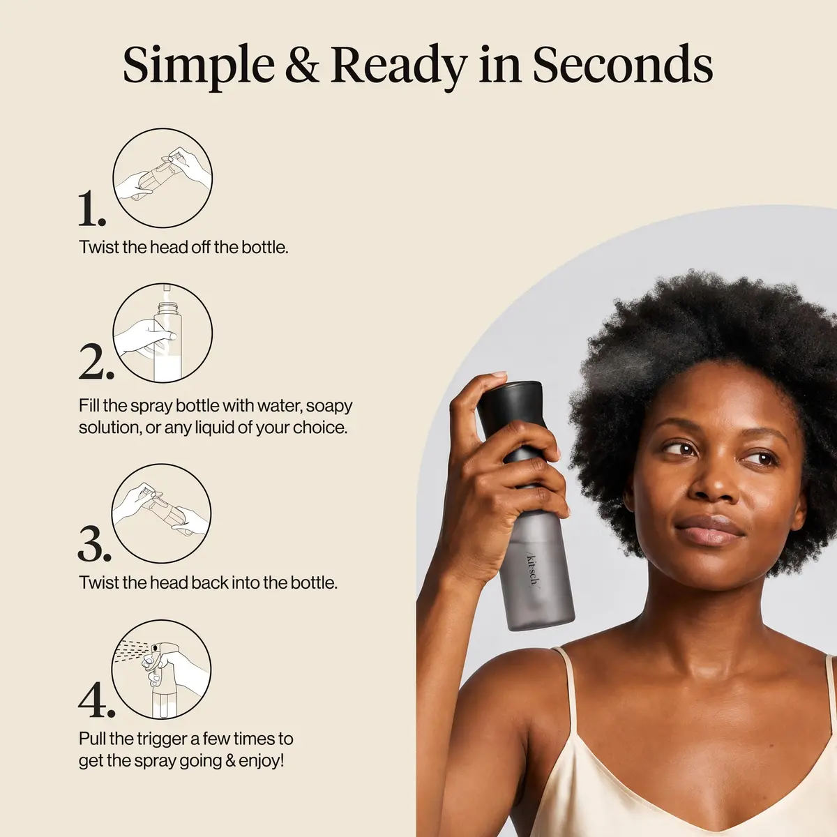 Kitsch Continuous Spray Bottle for Hair – Black, 150ml (5.1 oz) | Ultra-Fine Mist for Effortless Styling - view 7