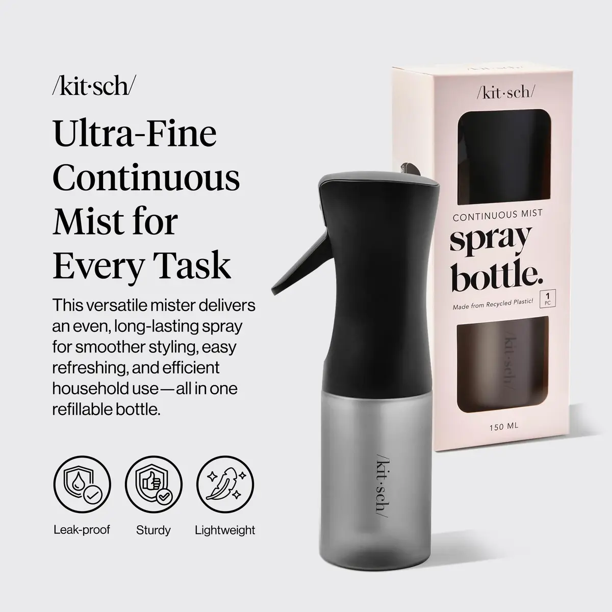 Kitsch Continuous Spray Bottle for Hair – Black, 150ml (5.1 oz) | Ultra-Fine Mist for Effortless Styling - view 2