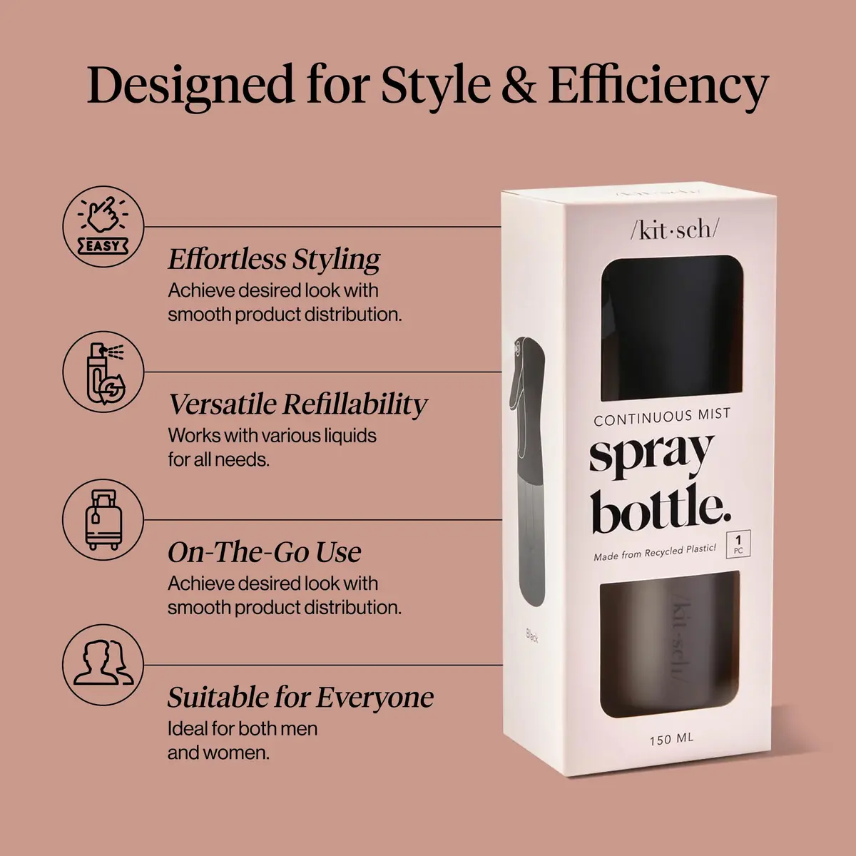 Kitsch Continuous Spray Bottle for Hair – Black, 150ml (5.1 oz) | Ultra-Fine Mist for Effortless Styling - view 3