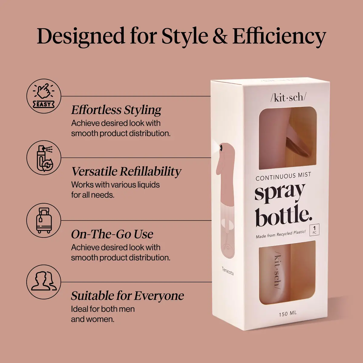 Kitsch Continuous Spray Bottle for Hair – Terracotta, 150ml (5.1 oz) | Ultra-Fine Mist for Styling & Refreshes Curls - view 3