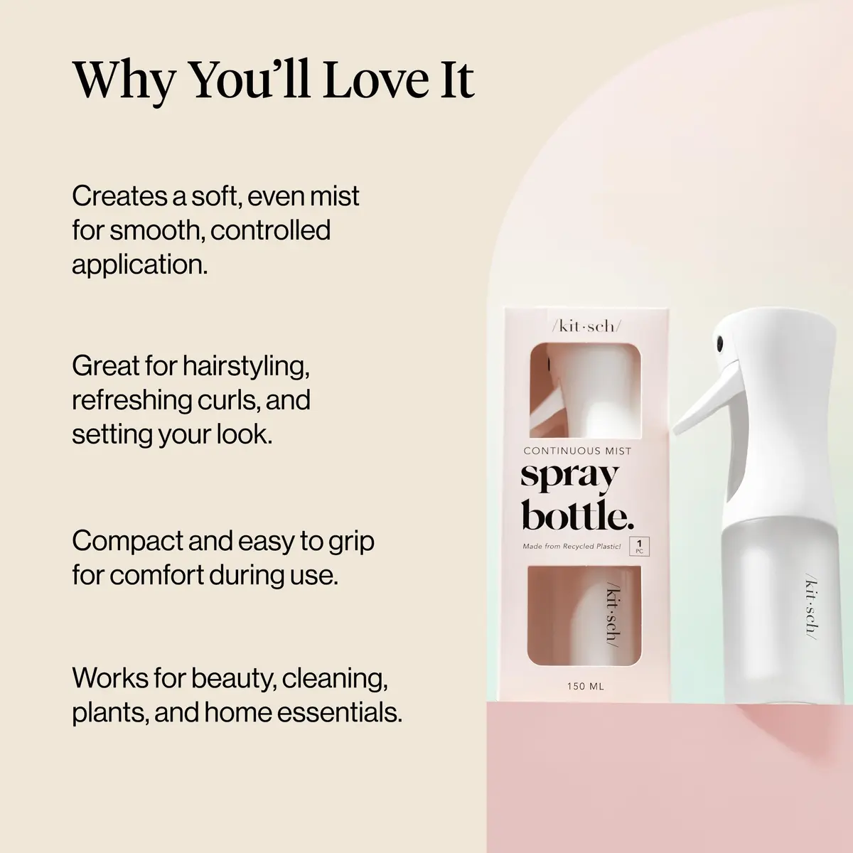 Kitsch Continuous Spray Bottle for Hair – White, 150ml (5.1 oz) | Ultra-Fine Mist for Effortless Styling - view 5