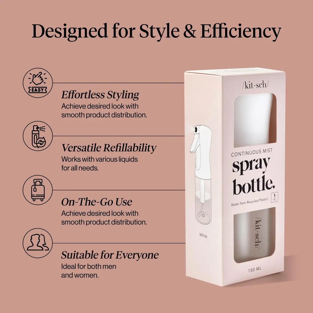 Kitsch Continuous Spray Bottle for Hair – White, 150ml (5.1 oz) | Ultra-Fine Mist for Effortless Styling - view 3