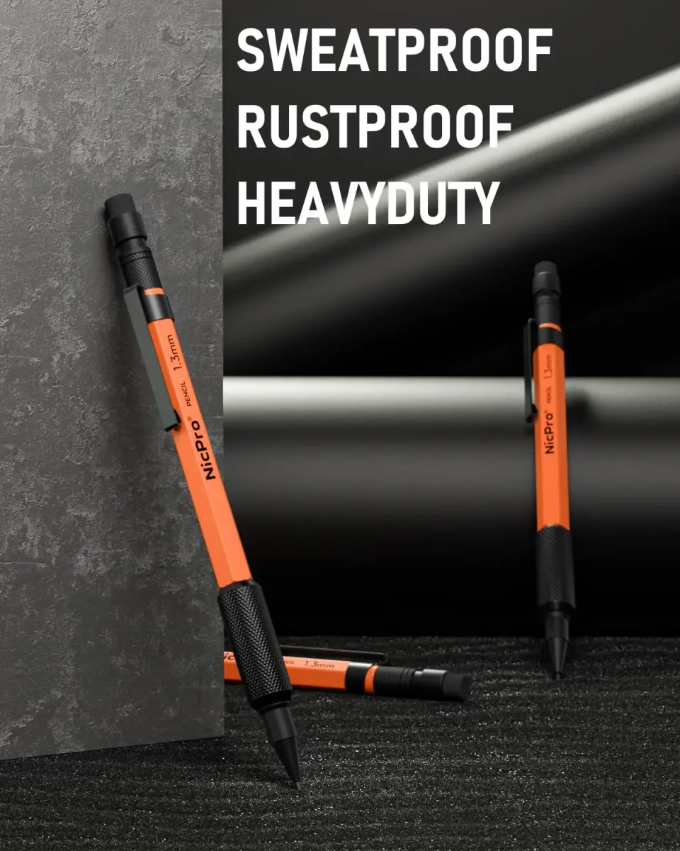 Nicpro MP2000 1.3mm Metal Mechanical Pencil Set with Case (Orange) | Smooth Ink Flow - view 5