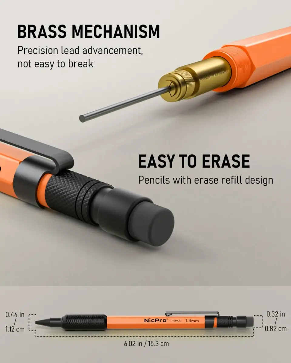 Nicpro MP2000 1.3mm Metal Mechanical Pencil Set with Case (Orange) | Smooth Ink Flow - view 3