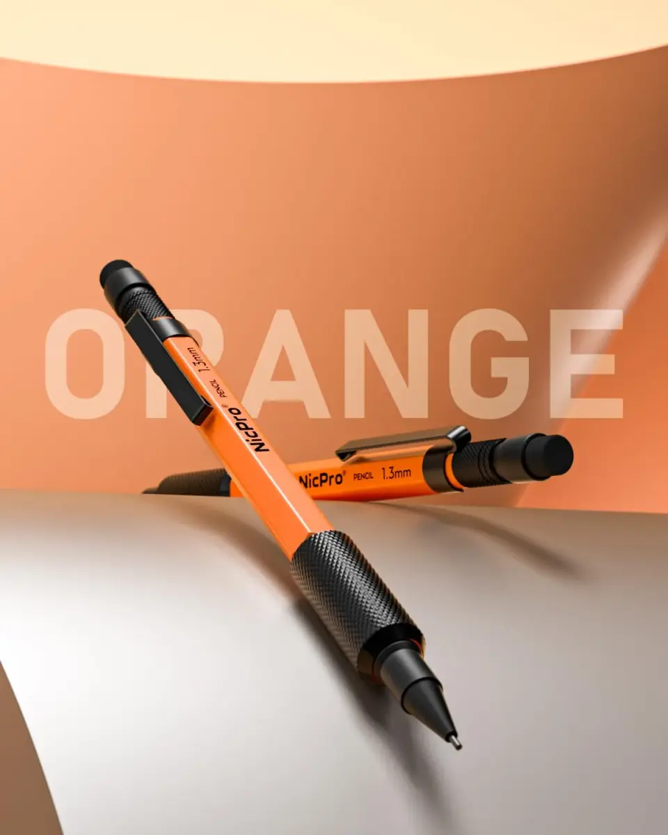 Nicpro MP2000 1.3mm Metal Mechanical Pencil Set with Case (Orange) | Smooth Ink Flow - view 4