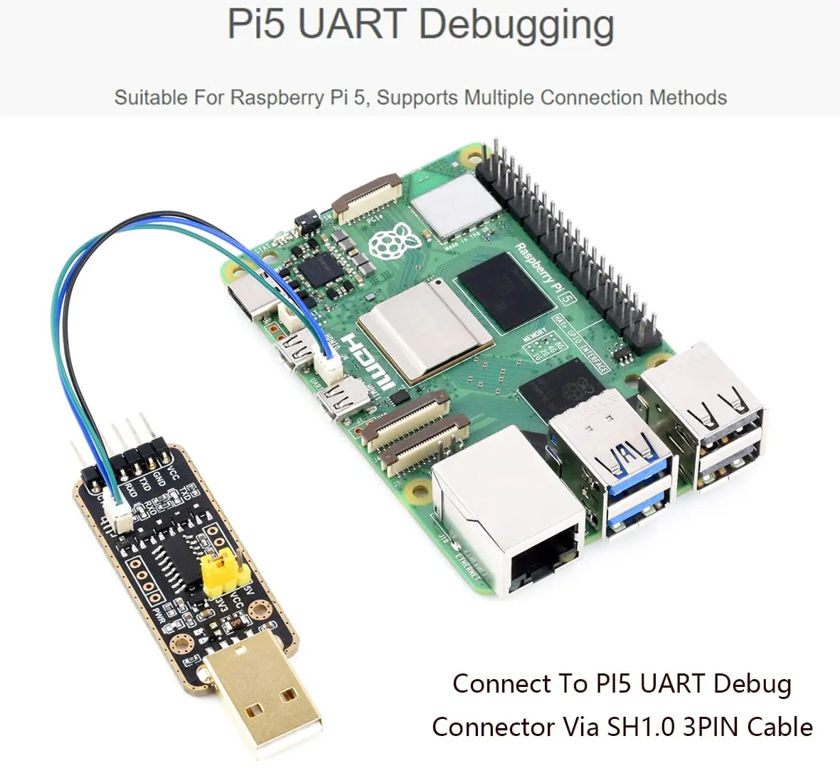 Wonrabai USB to UART Debugger Module for Raspberry Pi 5 | Multi-System UART Connection - view 4