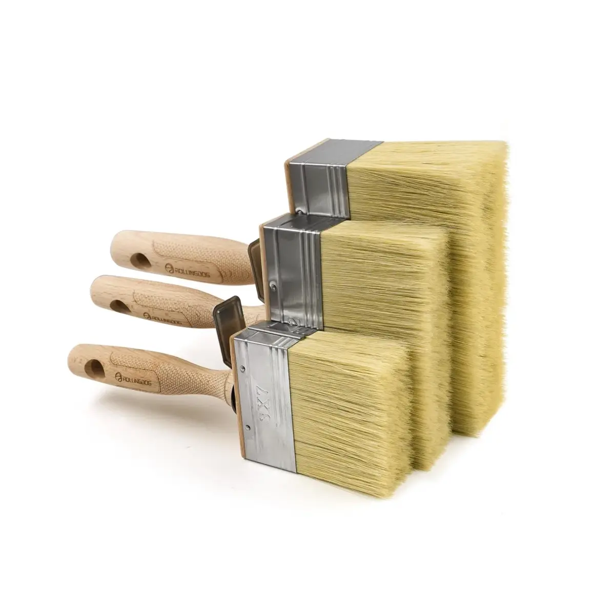 ROLLINGDOG Deck Stain Brush Set 70mm, 120mm, 150mm (2.7", 4.5", 6") | 3-Piece Set for Walls, Decks, and Furniture - main product image