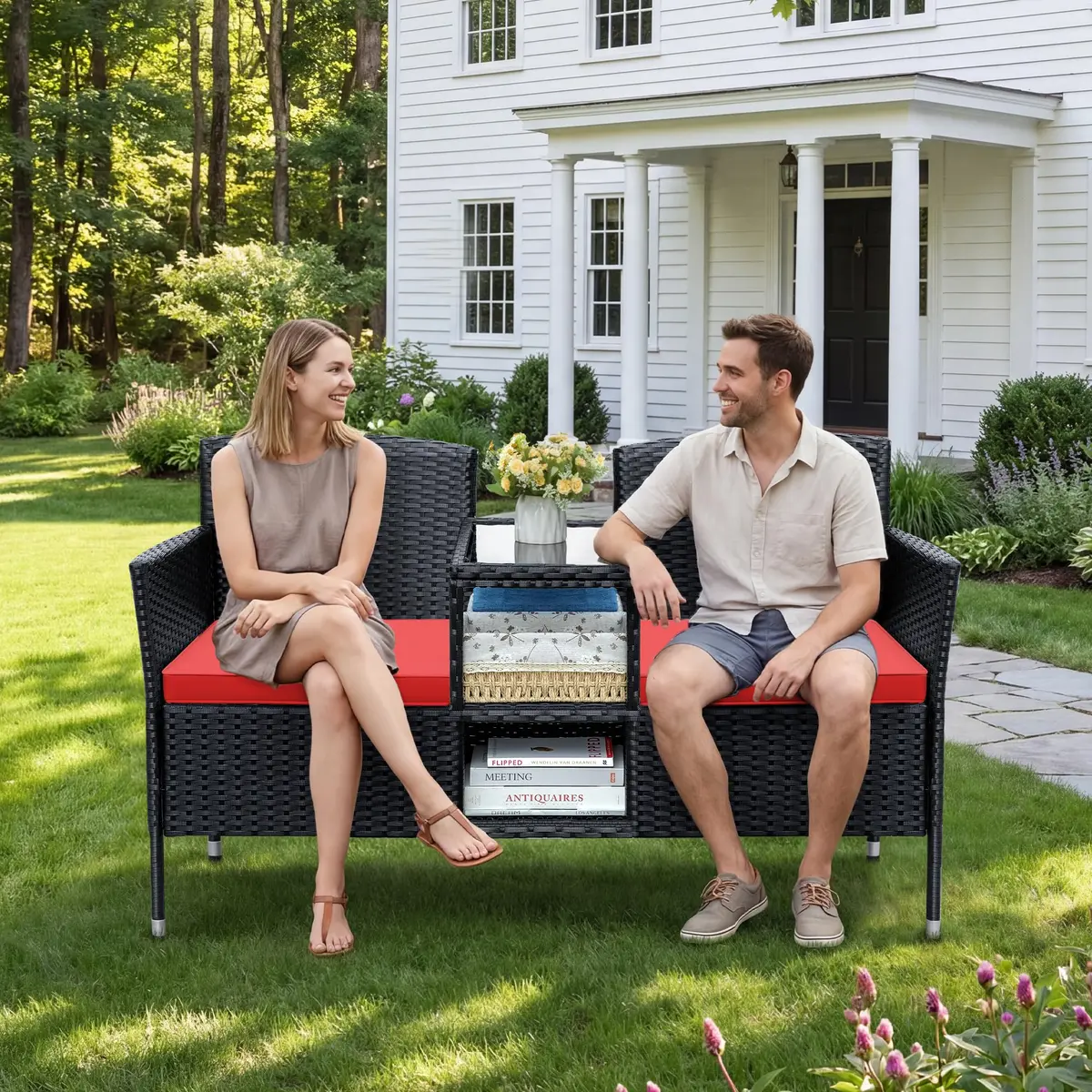 Devoko Outdoor Patio Loveseat Rattan 2-Seat Set, Red | Sturdy & Stylish for Indian Outdoors - view 7
