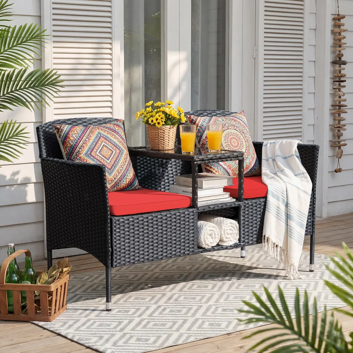 Devoko Outdoor Patio Loveseat Rattan 2-Seat Set, Red | Sturdy & Stylish for Indian Outdoors - view 2