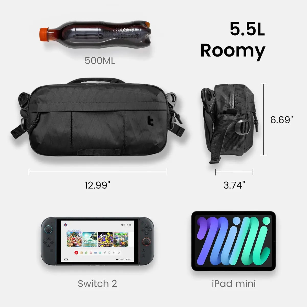 tomtoc 5.5L X-Pac Sling Crossbody Bag for Nintendo Switch 2/ROG Xbox Ally X | Waterproof Urban Travel Companion - view 5
