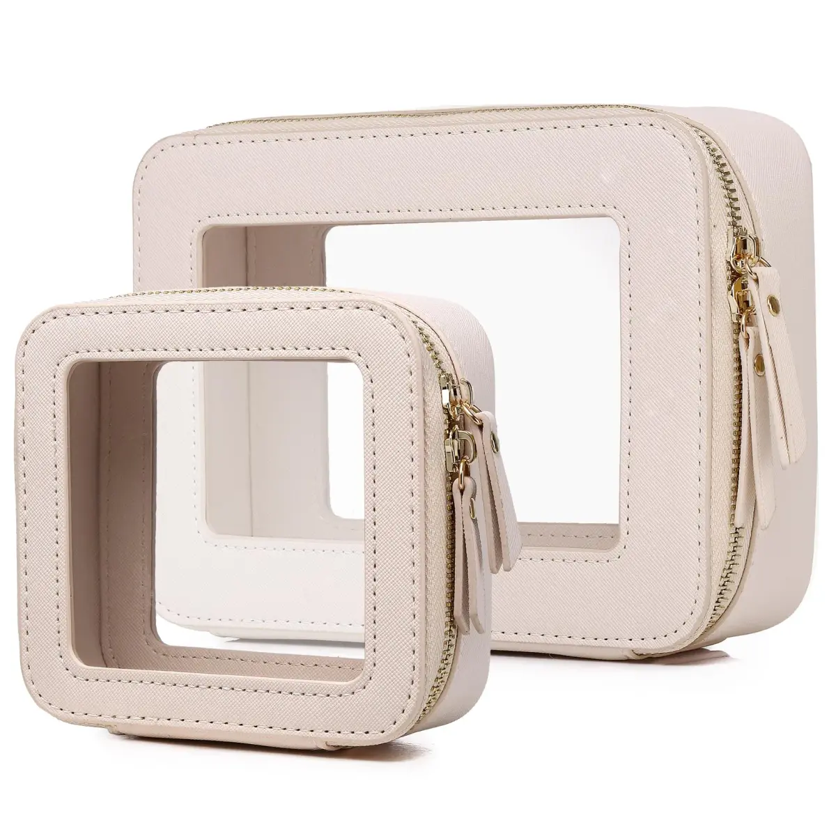 Pinkmik A4/Beige Clear Makeup Bag Set, Medium & Mini Sizes | TSA Approved Travel Cosmetic Case - main product image