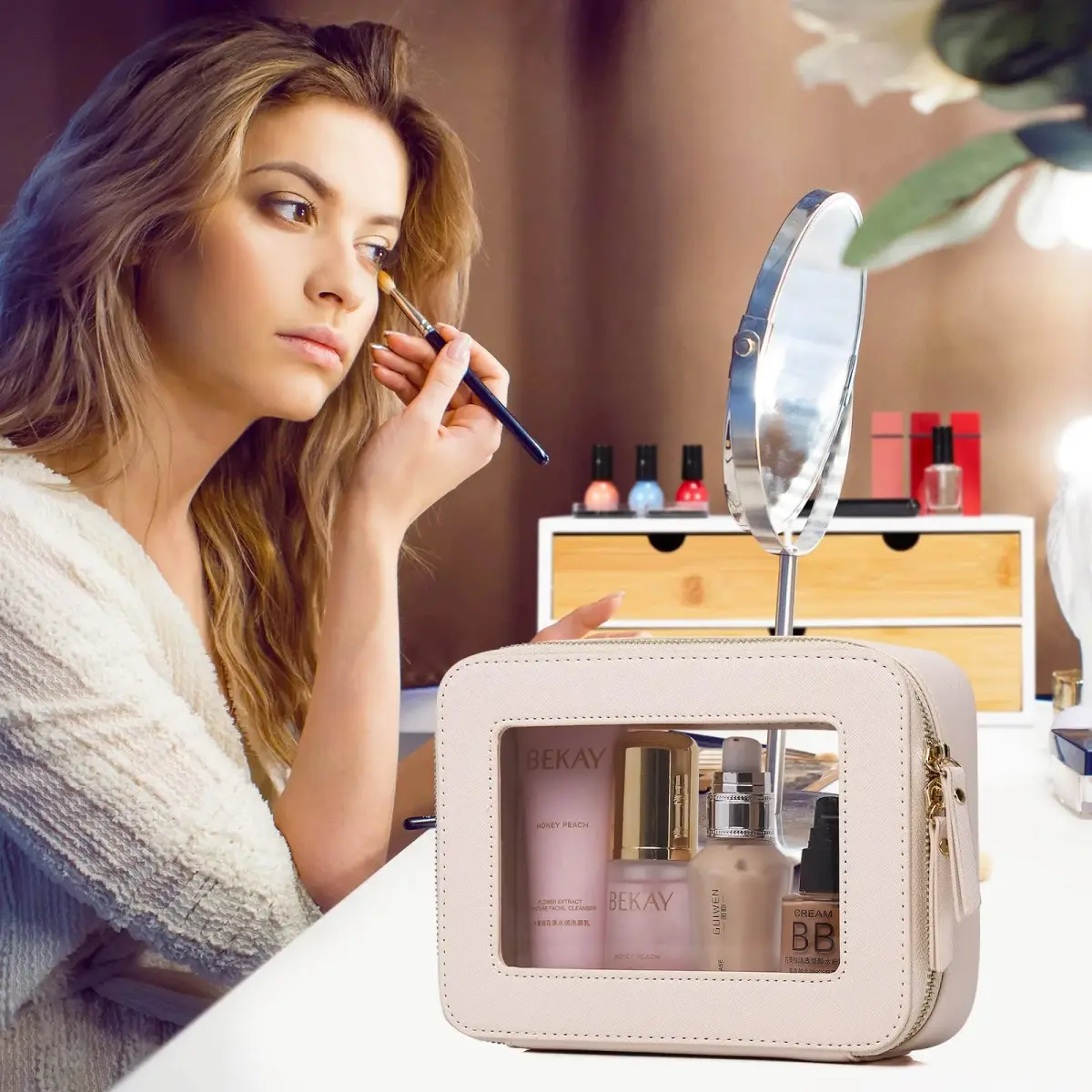 Pinkmik A4/Beige Clear Makeup Bag Set, Medium & Mini Sizes | TSA Approved Travel Cosmetic Case - view 3