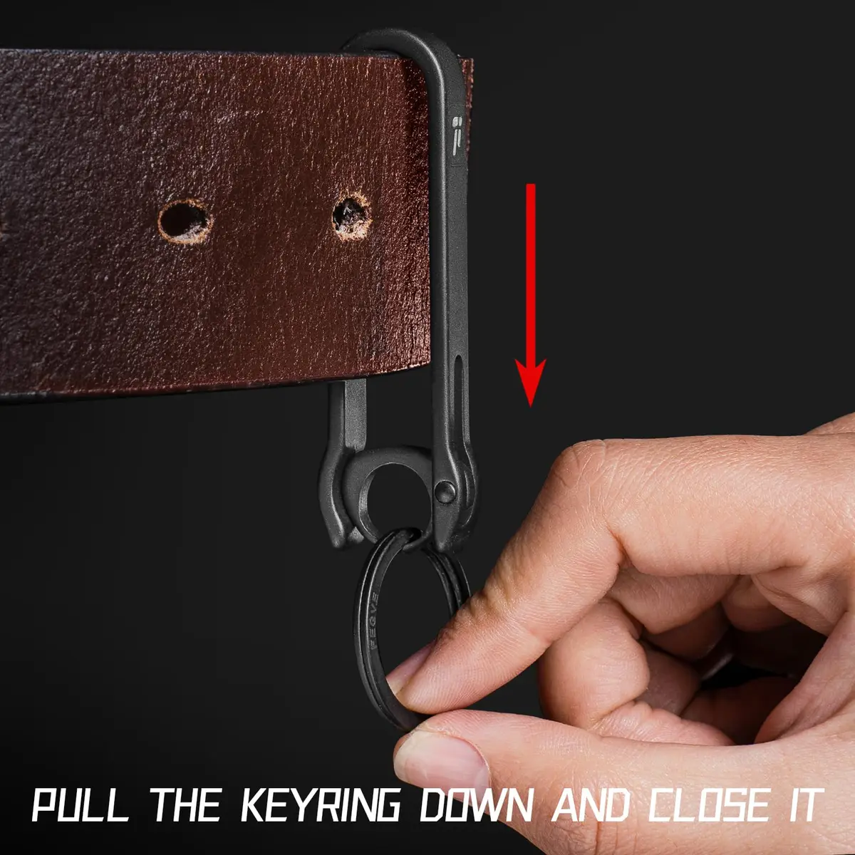 FEGVE Titanium Key Belt Clip | Carabiner Keychain Belt Holder, Rustproof & Secure Lock - view 4