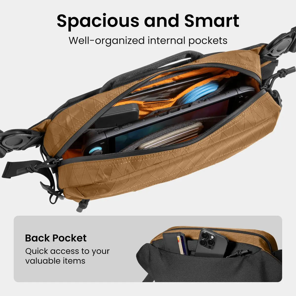 tomtoc 5.5L X-Pac Sling Crossbody Bag for Nintendo Switch 2/ROG Xbox Ally X | Urban Waterproof Design - view 3