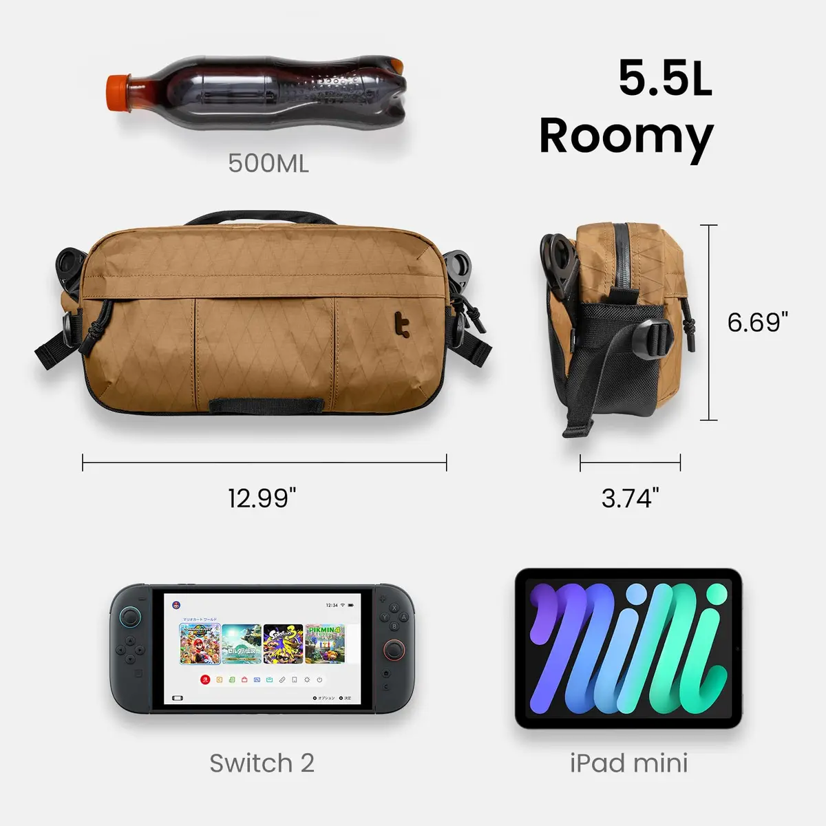 tomtoc 5.5L X-Pac Sling Crossbody Bag for Nintendo Switch 2/ROG Xbox Ally X | Urban Waterproof Design - view 4