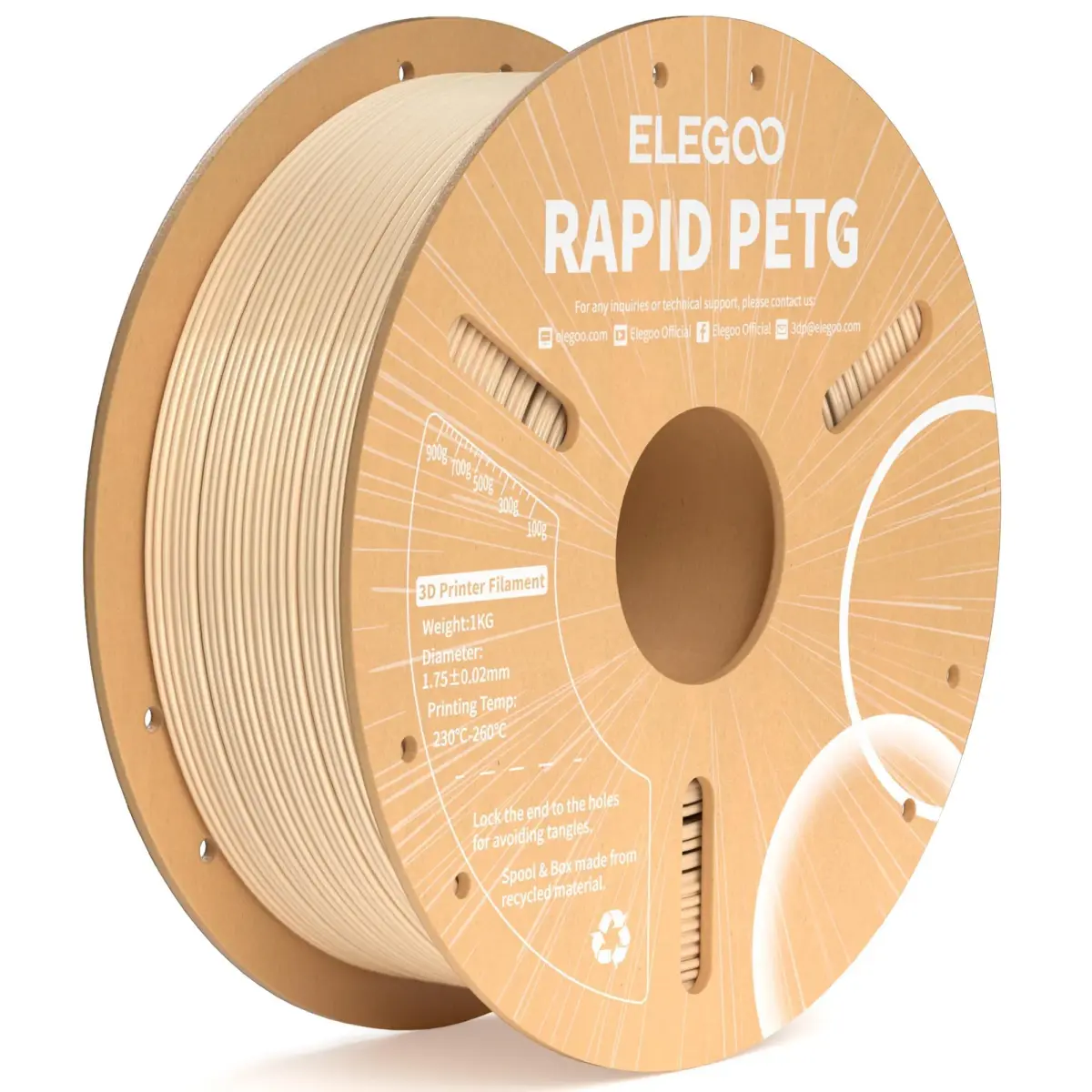ELEGOO Rapid PETG 3D Printer Filament 1.75mm Beige 1KG | High-Speed Printing Up to 600mm/s - main product image