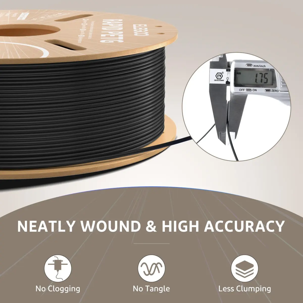 ELEGOO Rapid PETG 3D Printer Filament 1.75mm Beige 1KG | High-Speed Printing Up to 600mm/s - view 5