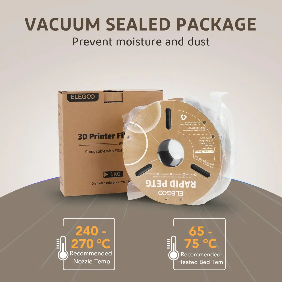 ELEGOO Rapid PETG 3D Printer Filament 1.75mm Beige 1KG | High-Speed Printing Up to 600mm/s - view 6