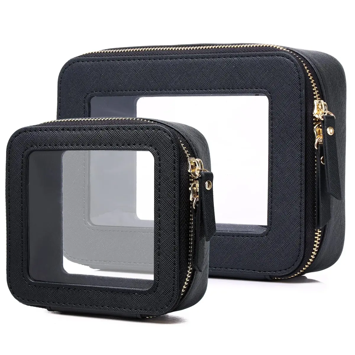 Pinkmik Clear Makeup Bag Set, M+MINI (Black) | TSA Approved Travel Case - main product image
