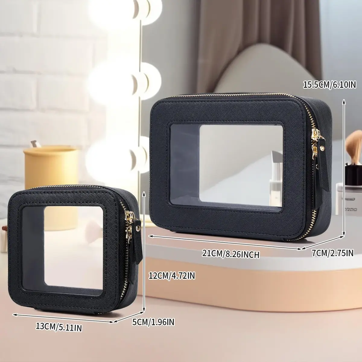 Pinkmik Clear Makeup Bag Set, M+MINI (Black) | TSA Approved Travel Case - view 4