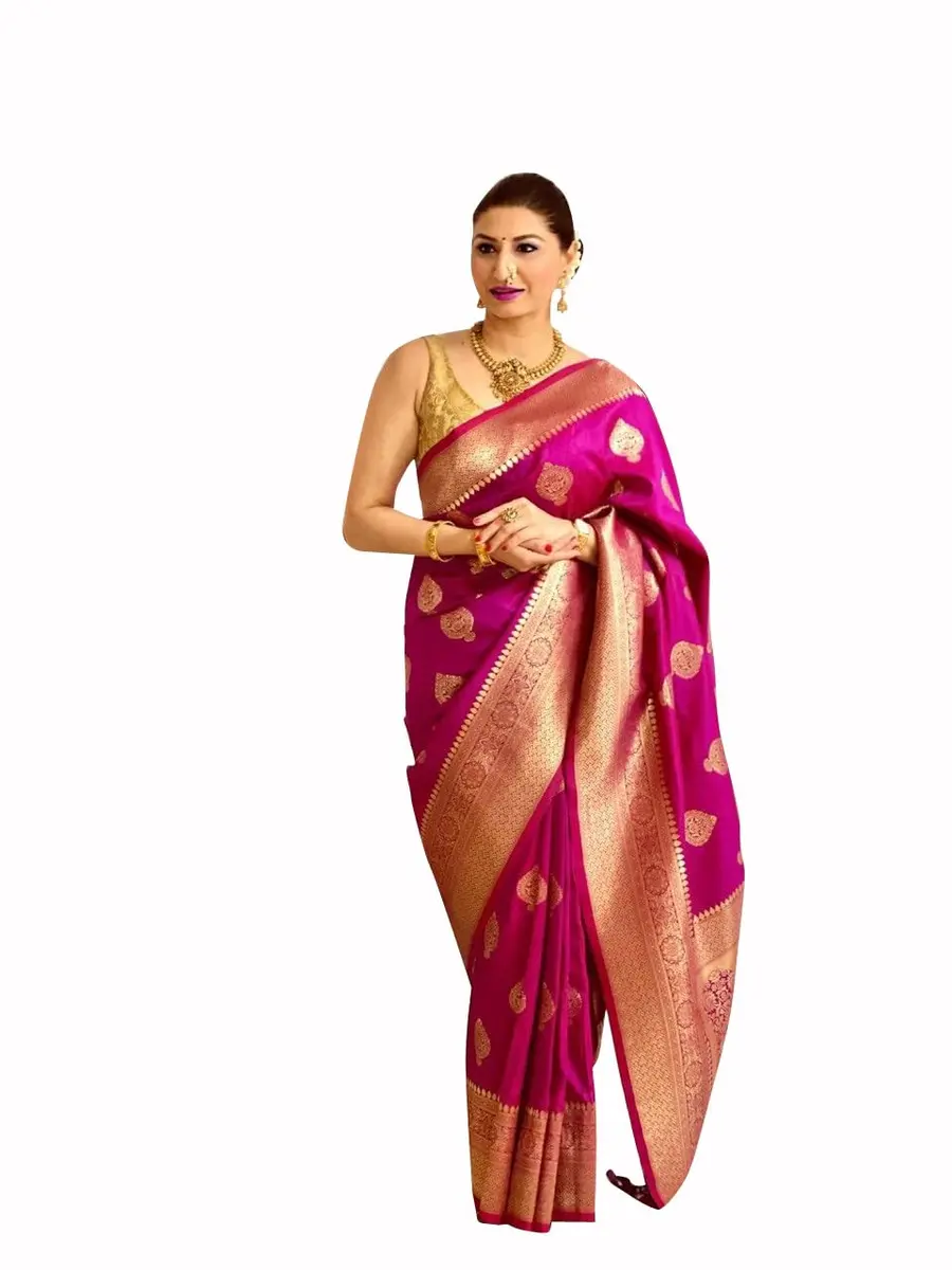 Avantika Fashion Women's Kanjivaram Silk Saree Swarna-moti-pink | Jacquard & Zari Work, One Size - main product image