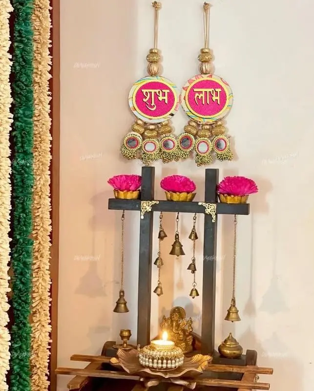 Divyakosh Shubh Labh Door Hanging (2 Pcs) | Handcrafted Indian Decor for Entrance | Bright Pink - view 7