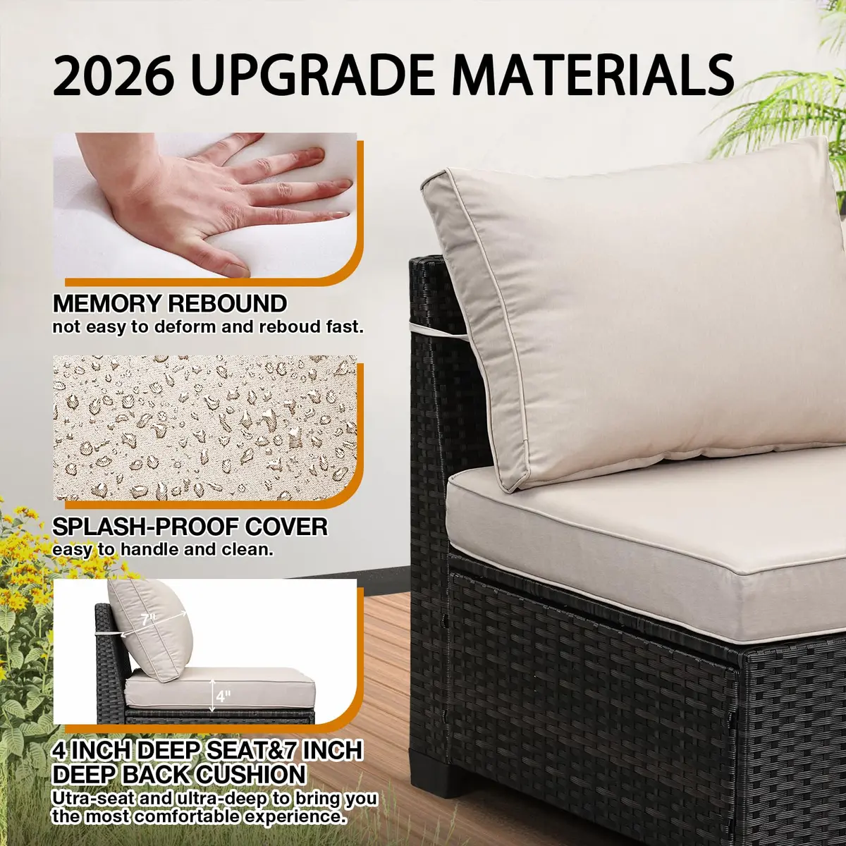 JOYURE 7 Pieces Patio Furniture Set Beige | All-Weather Rattan Outdoor Seating (109 inches) - view 4