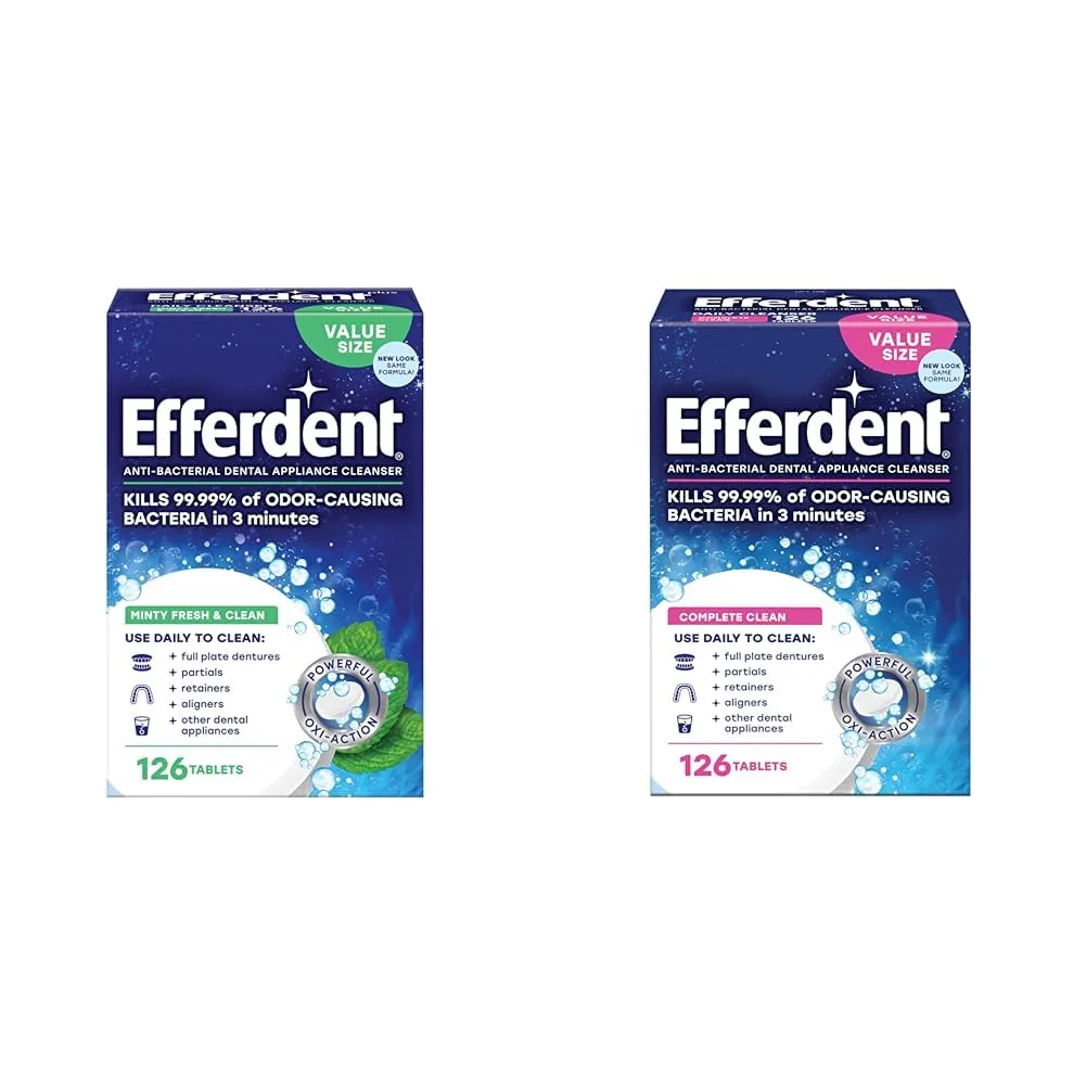 Efferdent Retainer Cleaning Tablets for Dental Appliances, 126 Count | Kills 99.99% Bacteria in 3 Mins - main product image
