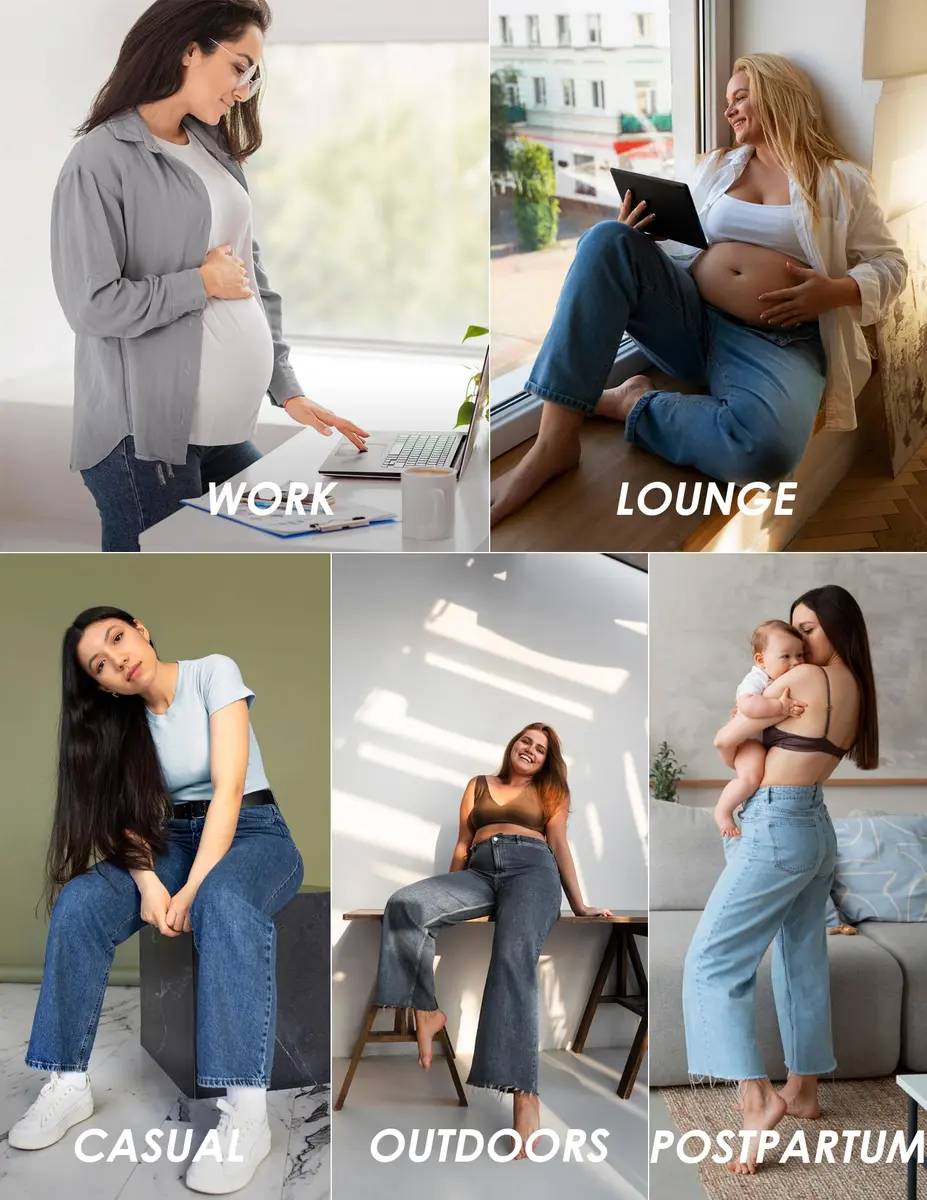 fitglam Maternity Jeans Straight Leg Relaxed Fit Over Belly Pregnancy Denim Work Pants Light Blue Medium | Comfortable Stretch Denim - view 6