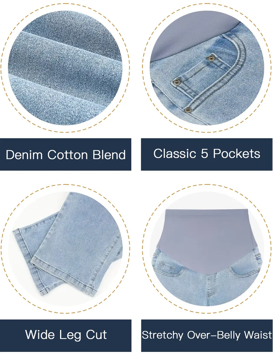 fitglam Maternity Jeans Straight Leg Relaxed Fit Over Belly Pregnancy Denim Work Pants Light Blue Medium | Comfortable Stretch Denim - view 7