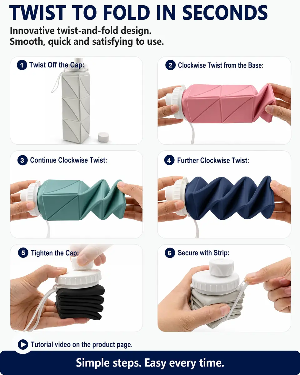 BEAUTAIL Collapsible Water Bottle 21oz/610mL | Space-Saving, Leakproof & Reusable - view 7