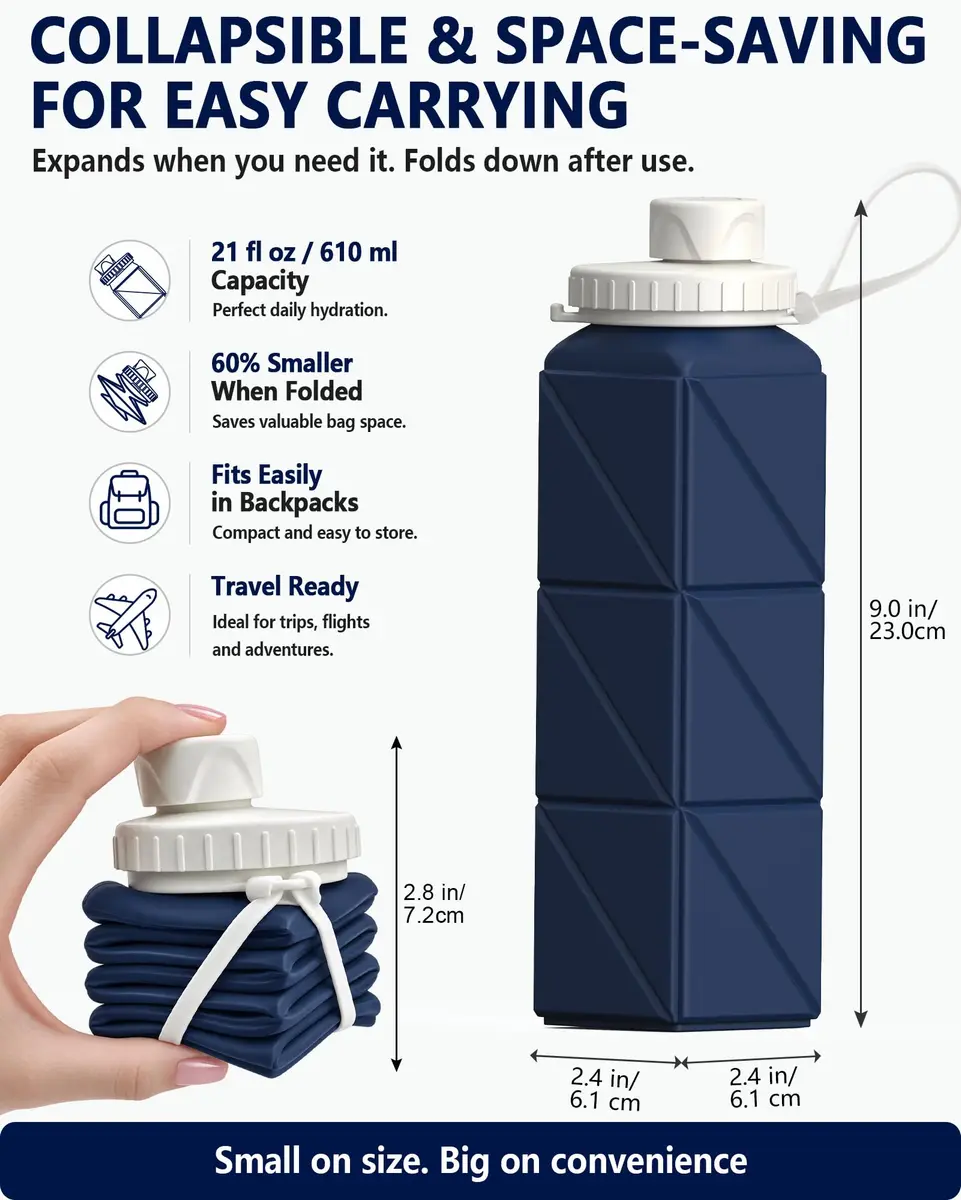 BEAUTAIL Collapsible Water Bottle 21oz/610mL | Space-Saving, Leakproof & Reusable - view 2