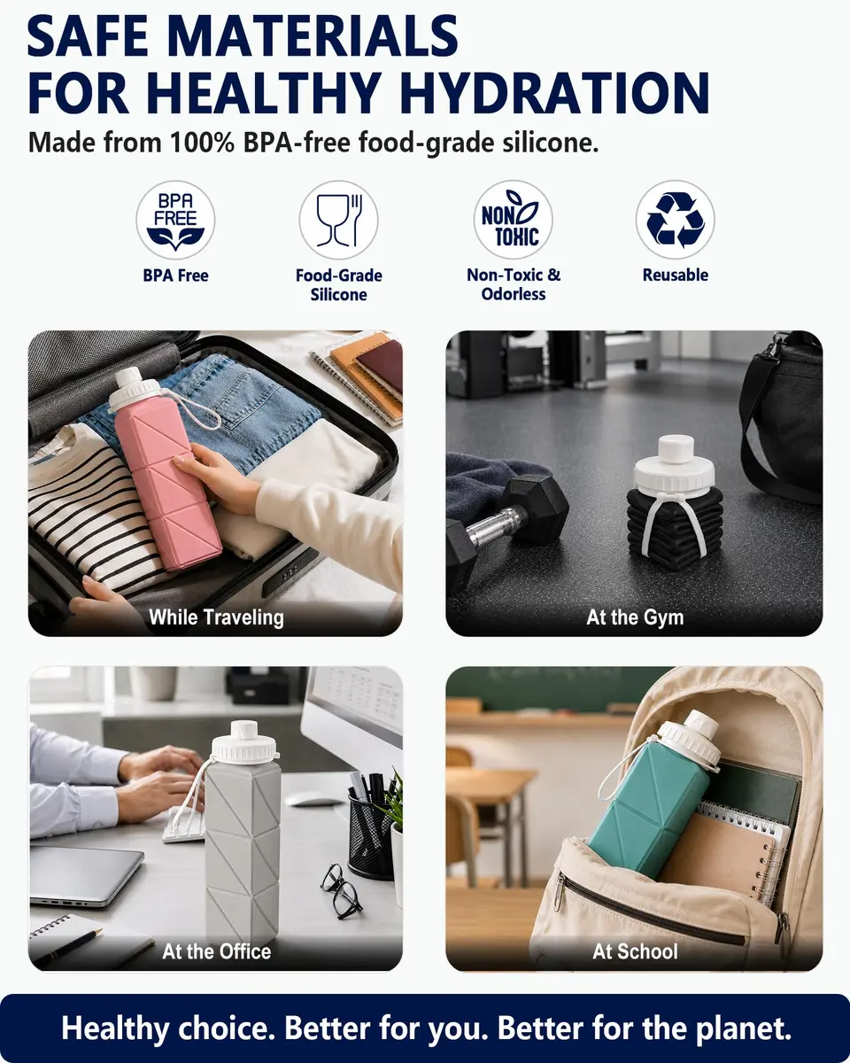 BEAUTAIL Collapsible Water Bottle 21oz/610mL | Space-Saving, Leakproof & Reusable - view 3
