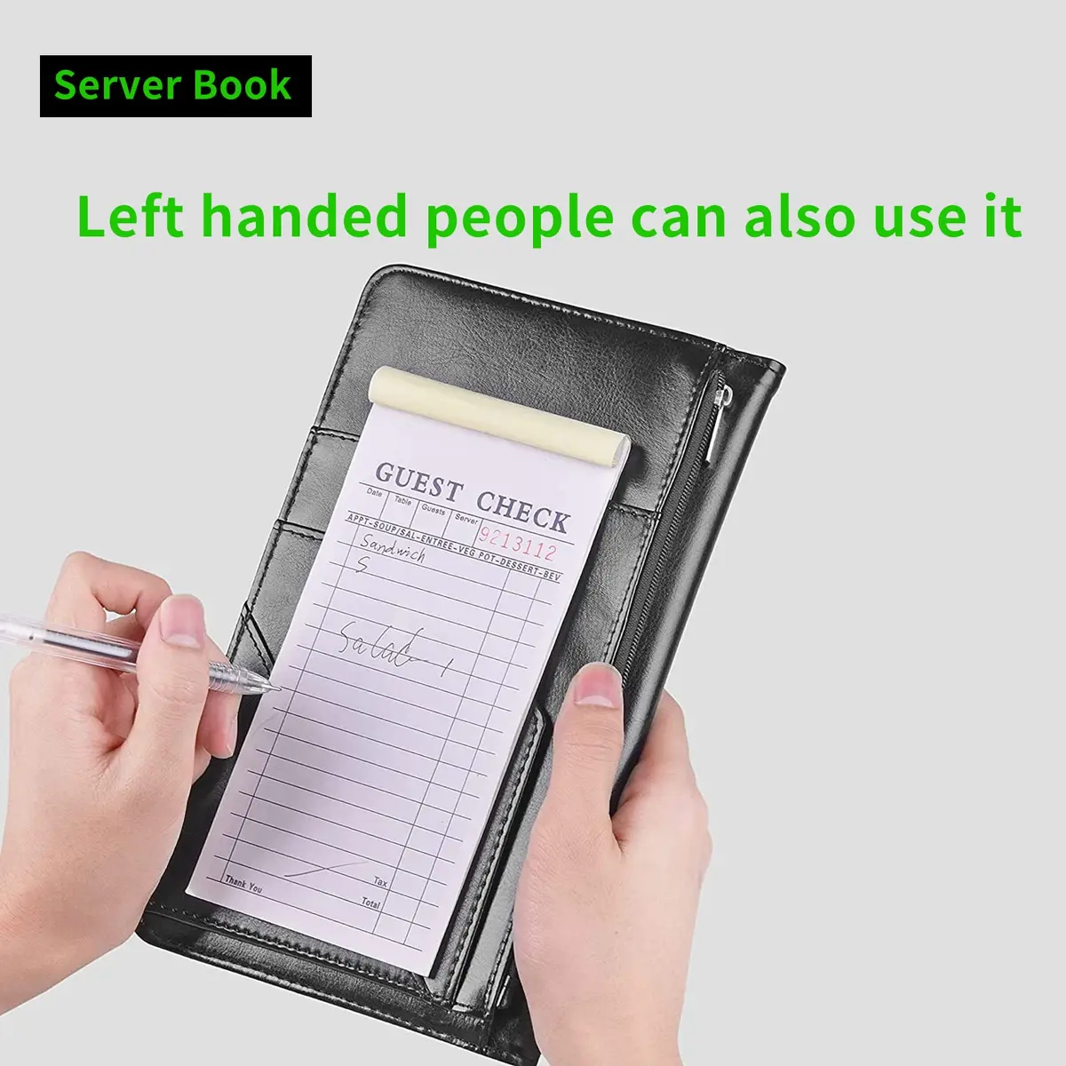 JANENFNA Server Books for Waitress with 7 Large Pockets | Waterproof PU Leather Organizer (7.5in x 5in) - view 6